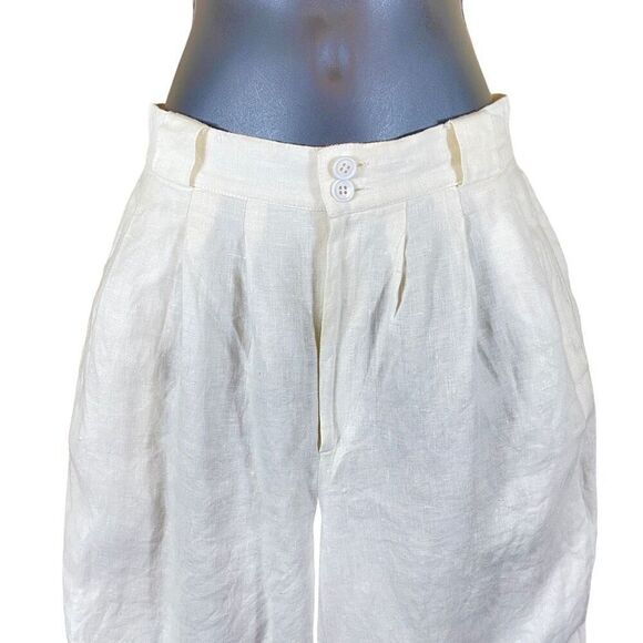 High Waisted Off-white 100% Linen Trousers With Full Length Liner - Picture 2 of 10